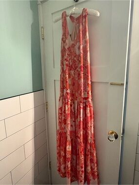 Floral Maxi Dress in Coral Pink - Lightweight Tiered Summer Dress